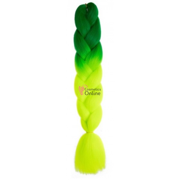 Coada de par afro impletita Premium  Ombre 2 de 60 cm Verde-Galben Neon B66
